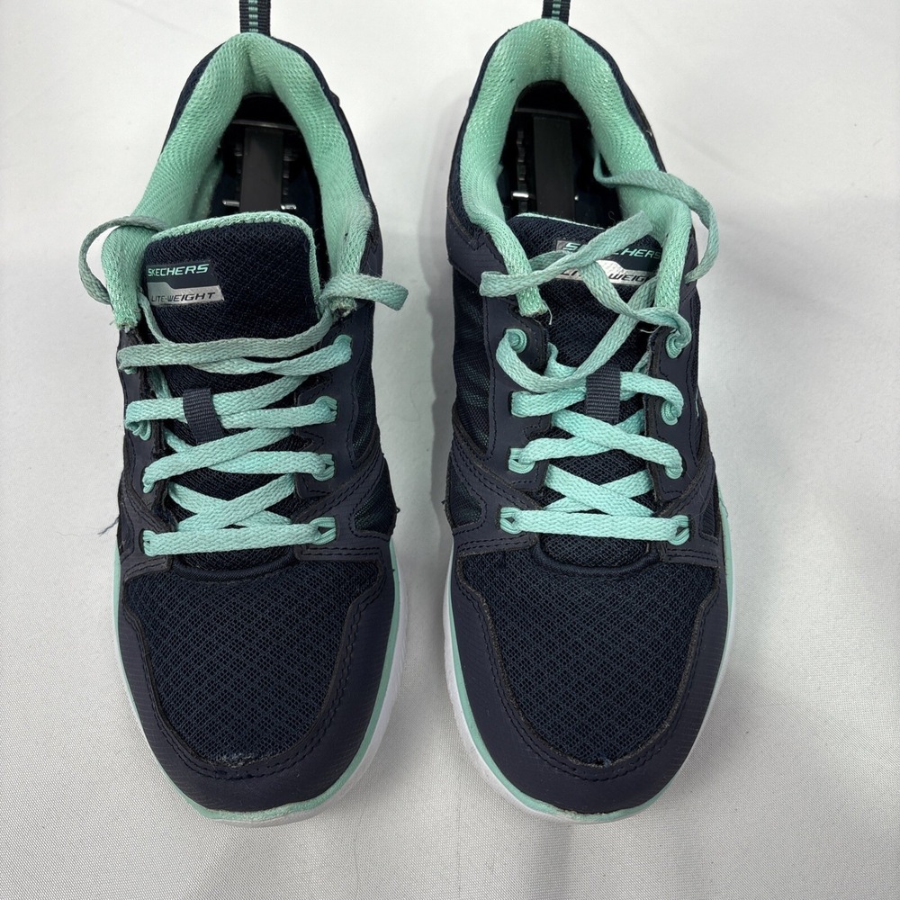 Skechers Women's Lite Weight Memory Foam Sneakers Size 10 Shoes Navy Teal